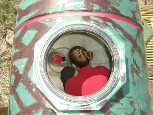 Kate inside Frank the Tank, top view